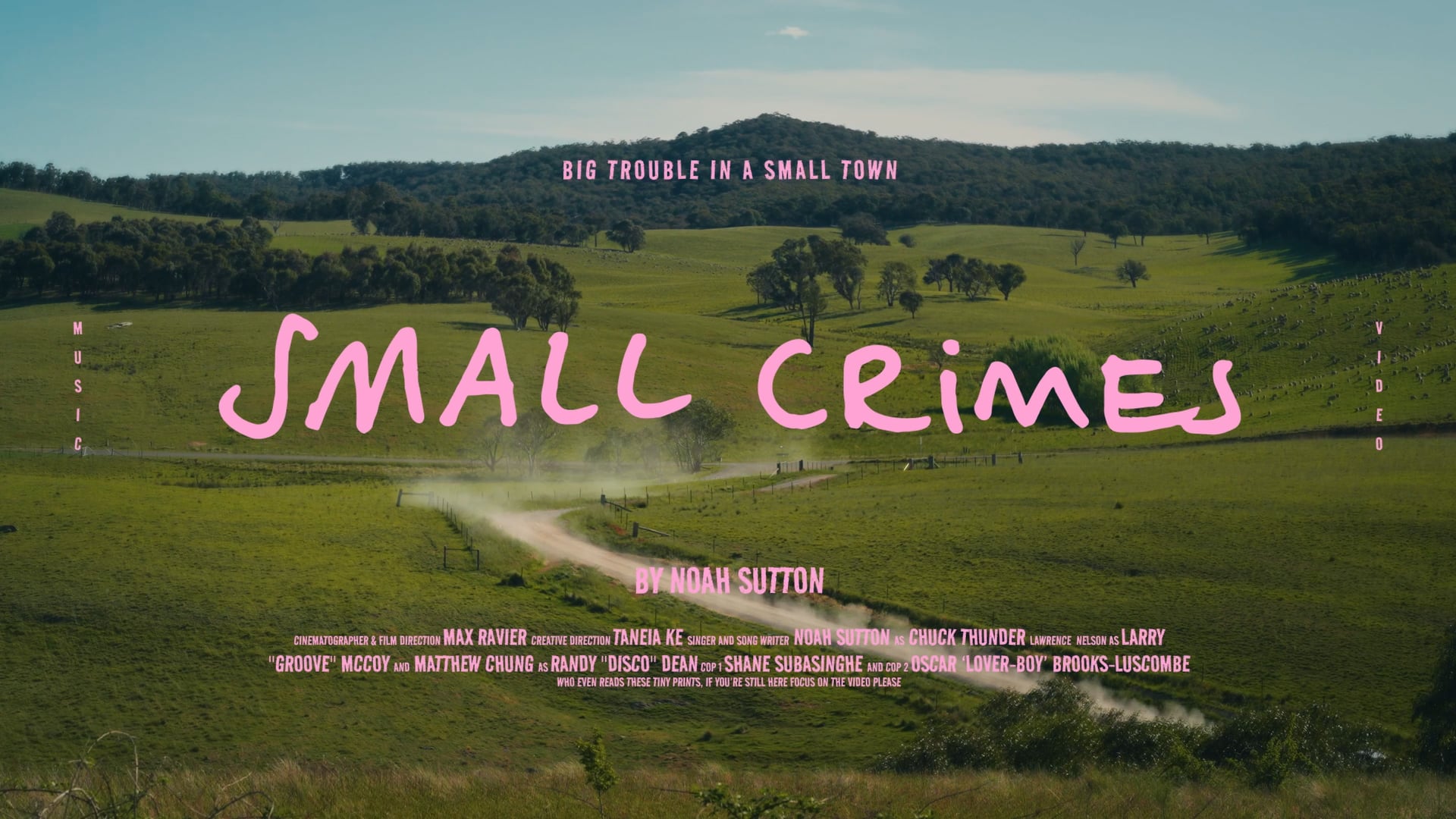 Small Crimes title over a rural Gundungurra Country landscape